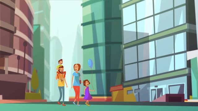 Happy family walk video animation footage