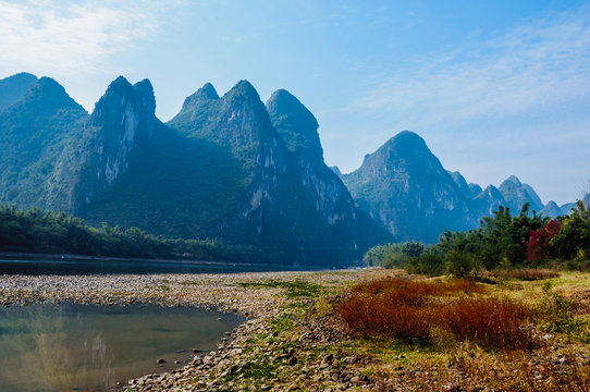 Karst mountains and Lijiang River scenery 
