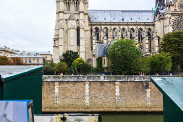 Notre Dame cathedral as seen from across the river Seine.