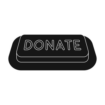 Donate button icon in black style isolated on white background. Charity and donation symbol stock vector illustration.