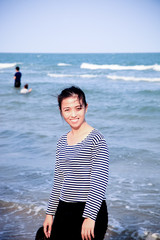 lovely girl relaxing on beach sea