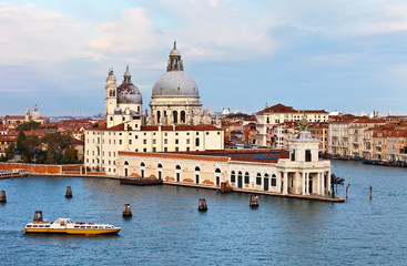 Fototapeta na wymiar Venice. View from Cathedral of Santa Maria della Salute, Punta della Dogana Museum and Zattere from above