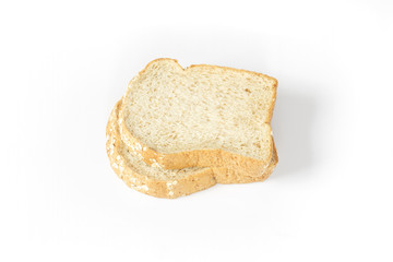 whole wheat bread slices isolated on white background.