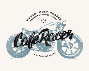 Cafe racer Vintage Motorcycle hand drawn t-shirt print