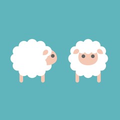 set of sheep icon in side and front, flat design vector