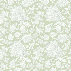 Damask seamless pattern with flowers in Indian style. Floral vector wallpaper