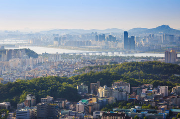 Fototapeta premium Seul City i Hanriver, Korea Południowa