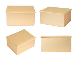 Gold paper boxes isolated on white background