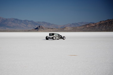 rat rod on bonneville salt flats desert utah