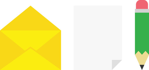 Envelope, paper and pencil