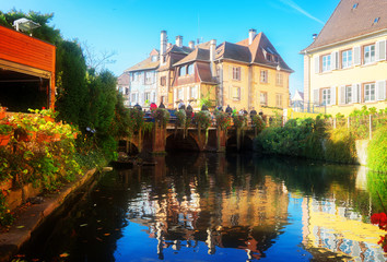petit Venice district of Colmar, famous old town of Alsace, France, toned