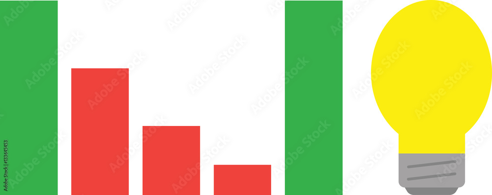 Poster bar chart down and up with light bulb