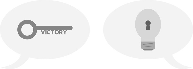 Victory key and grey light bulb with keyhole