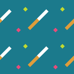 Seamless geometric stripy pattern. Texture of diagonal strips. White, orange, pink rectangles and squares on blue background. Baby, children colored. Vector