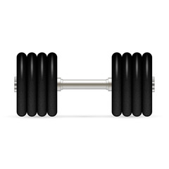 Dumbbell with removable disks isolated on white background. Vector illustration. Front view.