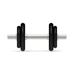 Dumbbell with removable disks isolated on white background. Vector illustration. Front view.