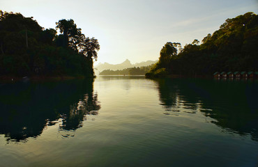 Backlight View  Rajjaprabha Dam at Khao Sok National Park, in Surat Thani, Thailand.