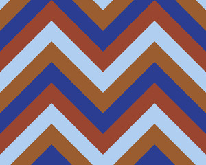 Striped, zigzagging seamless pattern. Zig-zag line texture. Stripy geometric background. Blue, orange, sepia contrast colored. Vector