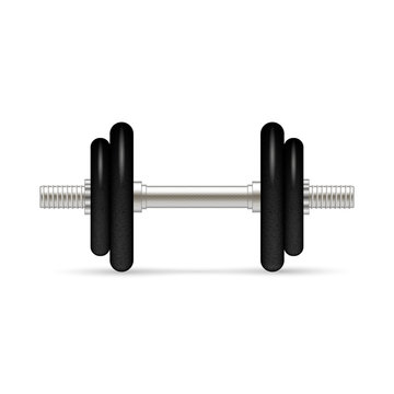 Dumbbell with removable disks isolated on white background. Vector illustration. Front view.