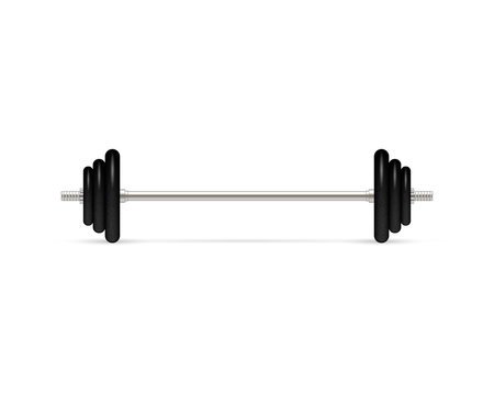 Barbell with removable disks isolated on white background. Vector illustration. Front view.