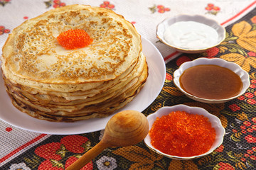 stack of pancakes on plate - russian traditional food
