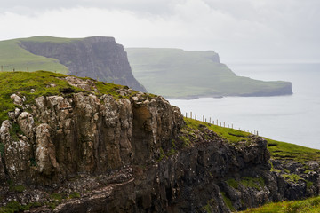 The misty sea cliffs of Ramasaig near Dunvegan on the Isle of Skye, Scotland, UK.      