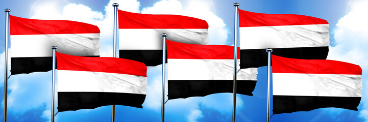 Fototapeta na wymiar Yemen flags, 3D rendering, on a cloud background