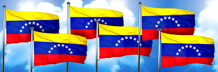 Venezuela flags, 3D rendering, on a cloud background