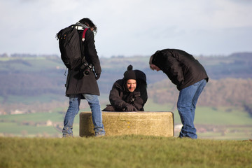 Hikers out for a walk, checking directions. © jgolby