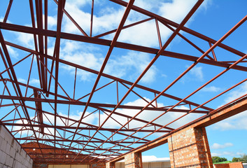 Roof metal truss. Roofing Construction House.