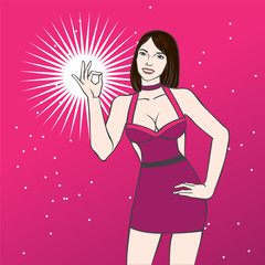 Asian woman showing ok vector illustration
