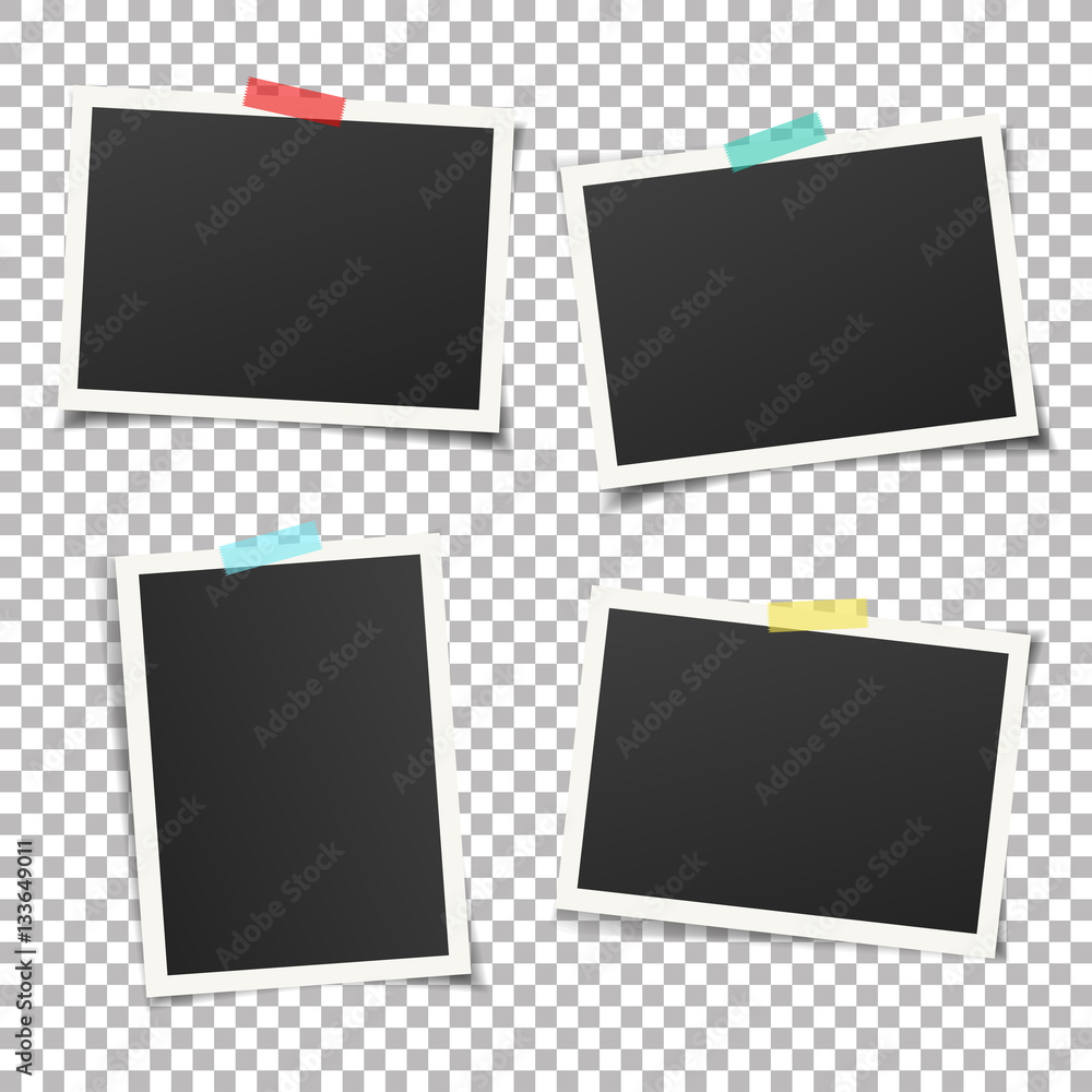Aufkleber Set of vintage photo frame with adhesive tape. Vintage style.  Vector illustration with adhesive tapes. Photorealistic Vector EPS10 Mockups. Retro Photo Frame Template for your photos.