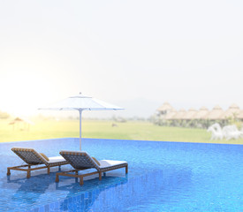 Swimming Pool And Terrace Of Blur Nature Background