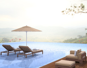 Swimming Pool And Terrace Of Blur Nature Background
