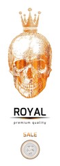 Advertising banner. Vector Golden skull with the crown. Royal great discounts. VIP sale. eps 10