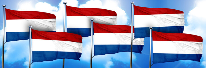 Fototapeta na wymiar Netherlands flags, 3D rendering, on a cloud background
