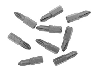 Group of phillips head screwdriver bits on a white background