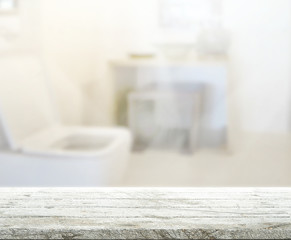 Table Top And Blur Bathroom of Background