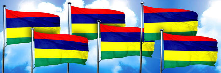 Mauritius flags, 3D rendering, on a cloud background