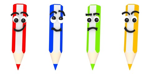 Fototapeta na wymiar 3D Rendering of four funny colored pencils