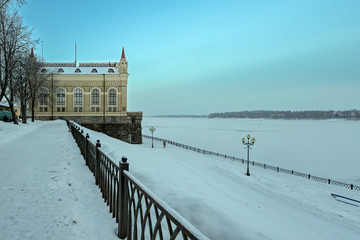 Winter Volga embankment in Rybinsk