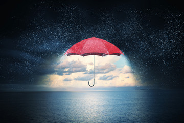 Color umbrella in sky . Mixed media - obrazy, fototapety, plakaty