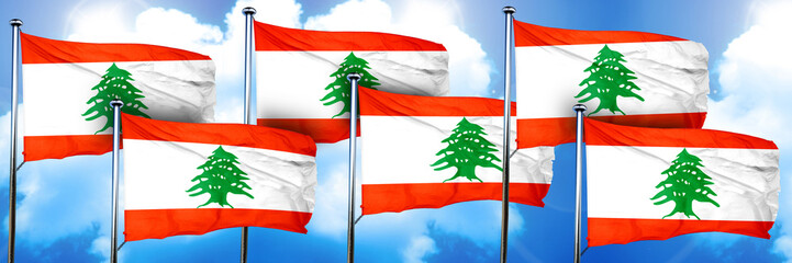 Lebanon flags, 3D rendering, on a cloud background
