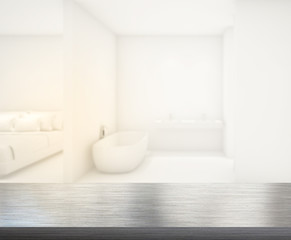 Obraz na płótnie Canvas Table Top And Blur Bathroom of Background