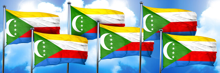 Comoros flags, 3D rendering, on a cloud background
