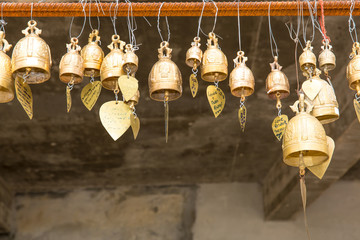 Tradition asian bells in Buddhism temple in Phuket island,Thailand. Famous Big Buddha wish bells