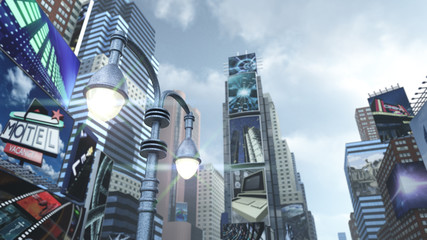 City scape at Time Square New York Manhattan. 3D rendering - obrazy, fototapety, plakaty