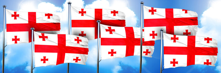 Georgia flags, 3D rendering, on a cloud background