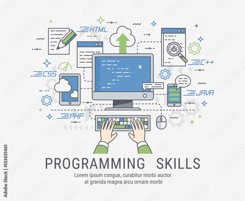 Poster programming skills vector illustration for web