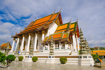 Traditional and architecture Buddhist Church at  Wat Suthat temple in Bangkok, Thailand.